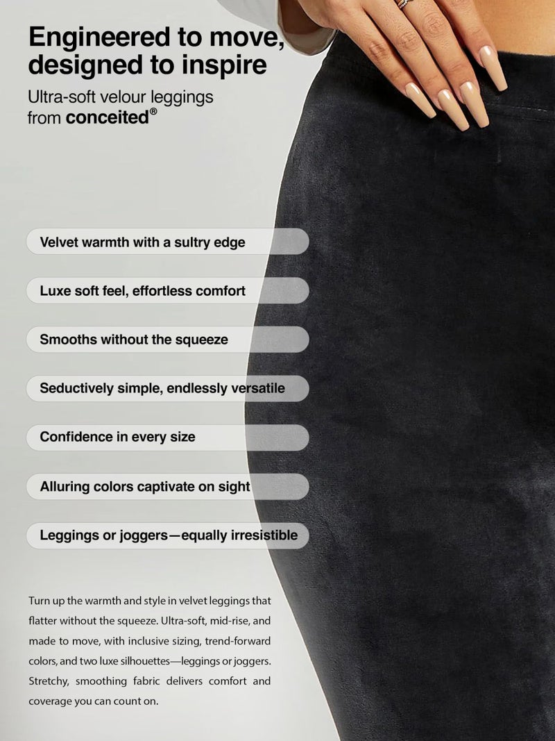 Conceited Velvet Leggings for Women - Soft Warm Velour Pants - Charcoal Grey - Large - Image 2